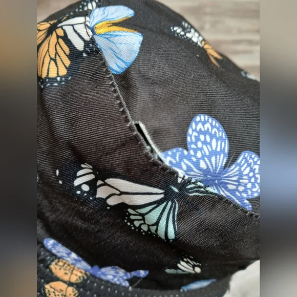 Black Butterfly Print Women's Bucket Hat Cotton One Size - Picture 9 of 10